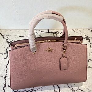 Coach Pebbled Leather Satchel Handbag in Dusty Pink